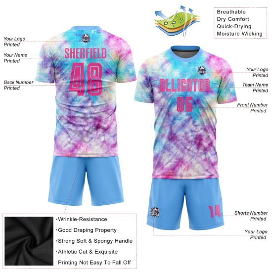 Benutzerdefinierte Tie Dye Rosa-Hellblau Sublimation Fußball Uniform Trikot Benutzerdefinierte Tie Dye Rosa-Hellblau Sublimation Fußball Uniform Trikot