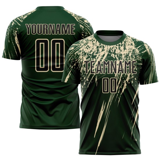 Benutzerdefiniertes grün-schwarz-cremefarbenes Sublimations-Fußballtrikot Benutzerdefiniertes grün-schwarz-cremefarbenes Sublimations-Fußballtrikot