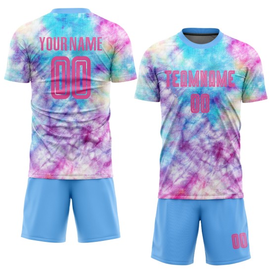 Benutzerdefinierte Tie Dye Rosa-Hellblau Sublimation Fußball Uniform Trikot Benutzerdefinierte Tie Dye Rosa-Hellblau Sublimation Fußball Uniform Trikot