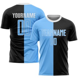 Benutzerdefinierte schwarz hellblau-weiß Sublimation Split Fashion Fußball Uniform Trikot