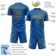 Benutzerdefiniertes Sublimations-Fußballtrikot mit blauen und goldenen Linien Benutzerdefiniertes Sublimations-Fußballtrikot mit blauen und goldenen Linien