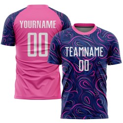 Benutzerdefiniertes Marineblaues Weiß-Rosa Sublimations-Fußballtrikot