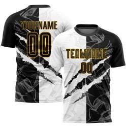 Benutzerdefinierte Graffiti Muster Schwarz-Gold Scratch Sublimation Fußball Uniform Trikot