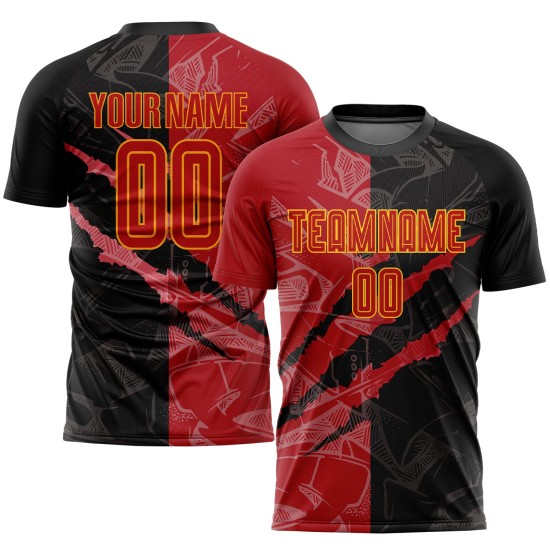 Benutzerdefinierte Graffiti Muster Rot-Gold Sublimation Fußball Uniform Trikot Benutzerdefinierte Graffiti Muster Rot-Gold Sublimation Fußball Uniform Trikot