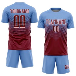 Benutzerdefiniertes hellblaues purpurrotes und cremefarbenes Sublimations-Fußballtrikot Benutzerdefiniertes hellblaues purpurrotes und cremefarbenes Sublimations-Fußballtrikot