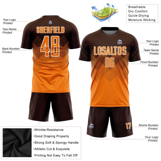 Benutzerdefiniertes Brown Bay Orange-Weiß Sublimation Fußballtrikot Benutzerdefiniertes Brown Bay Orange-Weiß Sublimation Fußballtrikot