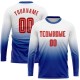 Benutzerdefinierte weiß rot-königliche Sublimation Langarm Fade Fashion Fußball Uniform Jersey Benutzerdefinierte weiß rot-königliche Sublimation Langarm Fade Fashion Fußball Uniform Jersey