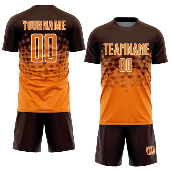 Benutzerdefiniertes Brown Bay Orange-Weiß Sublimation Fußballtrikot Benutzerdefiniertes Brown Bay Orange-Weiß Sublimation Fußballtrikot