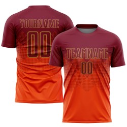 Benutzerdefiniertes orange-rot-altgold Sublimation Fußballuniformtrikot
