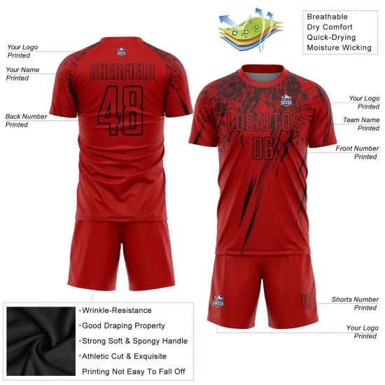 Benutzerdefiniertes rot-schwarzes Sublimations-Fußballtrikot Benutzerdefiniertes rot-schwarzes Sublimations-Fußballtrikot