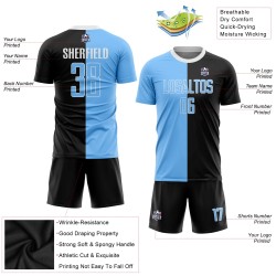 Benutzerdefinierte schwarz hellblau-weiß Sublimation Split Fashion Fußball Uniform Trikot Benutzerdefinierte schwarz hellblau-weiß Sublimation Split Fashion Fußball Uniform Trikot