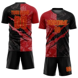 Benutzerdefinierte Graffiti Muster Rot-Gold Sublimation Fußball Uniform Trikot Benutzerdefinierte Graffiti Muster Rot-Gold Sublimation Fußball Uniform Trikot