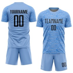 Benutzerdefiniertes hellblau-schwarzes Sublimations-Fußballtrikot Benutzerdefiniertes hellblau-schwarzes Sublimations-Fußballtrikot
