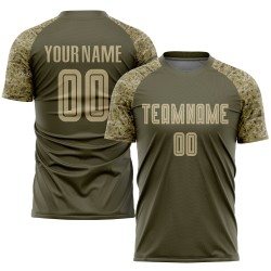 Benutzerdefinierte Olive Vegas Gold-Camo Sublimation Salut To Service Fußball Uniform Trikot