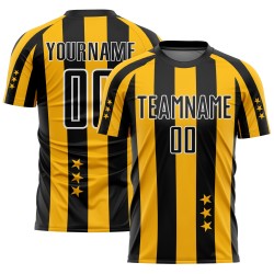 Benutzerdefinierte Gold Schwarz-Weiß Sterne Und Quadrate Sublimation Fußball Uniform Trikot