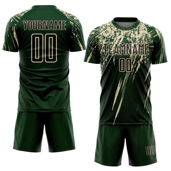 Benutzerdefiniertes grün-schwarz-cremefarbenes Sublimations-Fußballtrikot Benutzerdefiniertes grün-schwarz-cremefarbenes Sublimations-Fußballtrikot