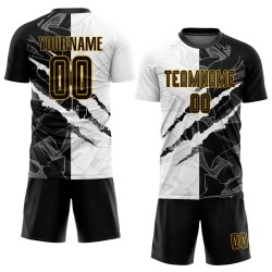 Benutzerdefinierte Graffiti Muster Schwarz-Gold Scratch Sublimation Fußball Uniform Trikot