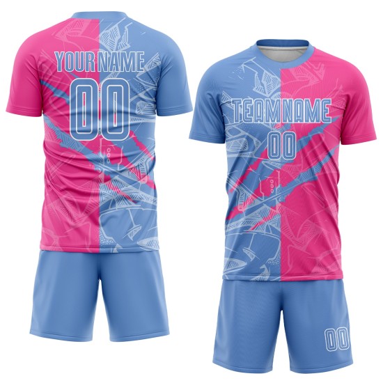 Benutzerdefinierte Graffiti Muster Hellblau-Rosa Scratch Sublimation Fußball Uniform Jersey Benutzerdefinierte Graffiti Muster Hellblau-Rosa Scratch Sublimation Fußball Uniform Jersey