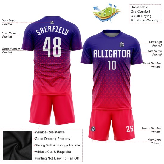 Benutzerdefinierte Lila Weiß-Pink Sublimation Fußball Uniform Trikot Benutzerdefinierte Lila Weiß-Pink Sublimation Fußball Uniform Trikot